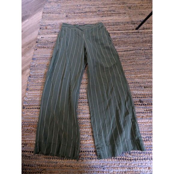 Coldwater Creek Wide Leg 12 Linen Blend Pants Pistachio Green Pinstriped - Picture 2 of 9